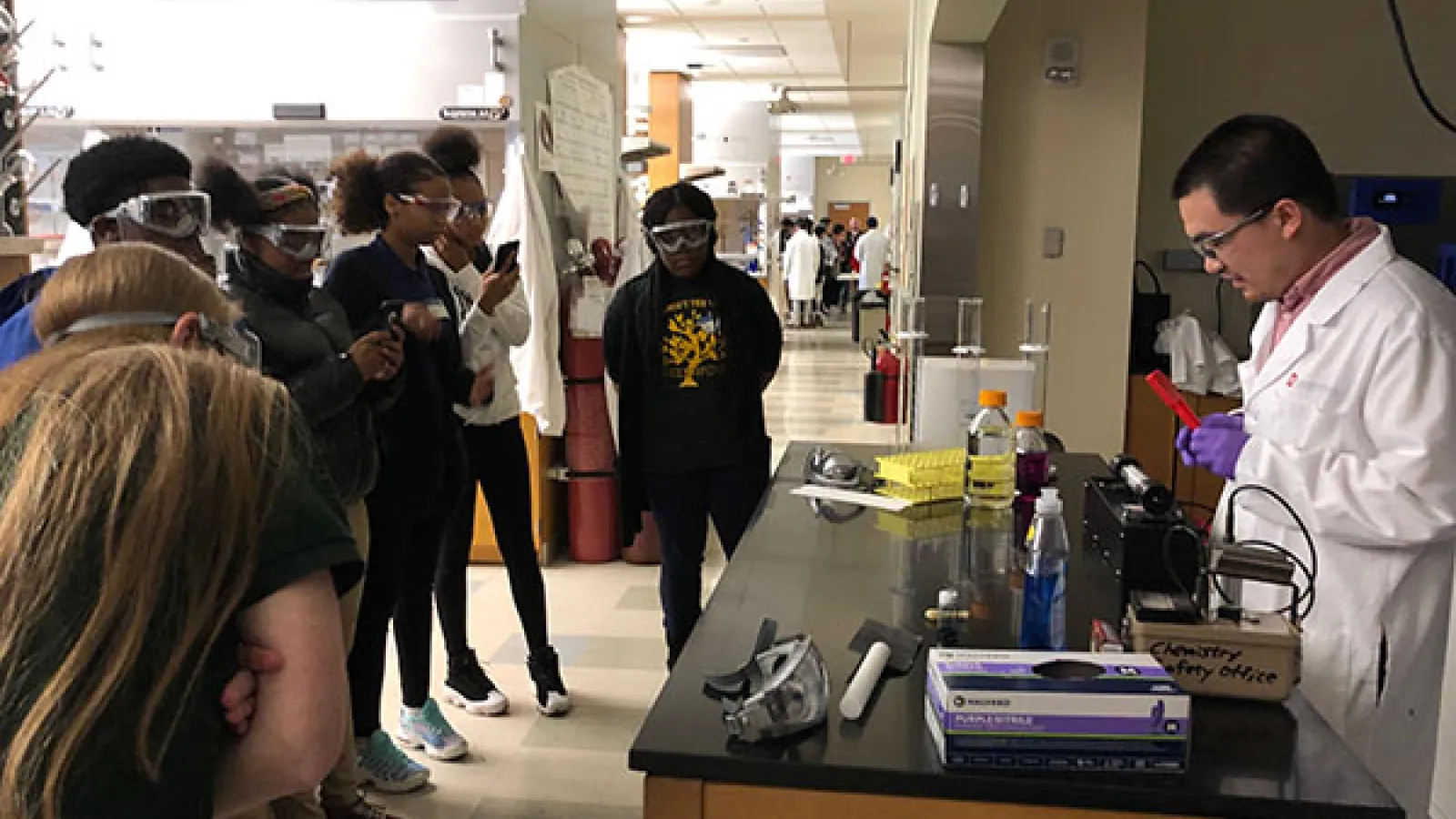 students watching a science demonstration