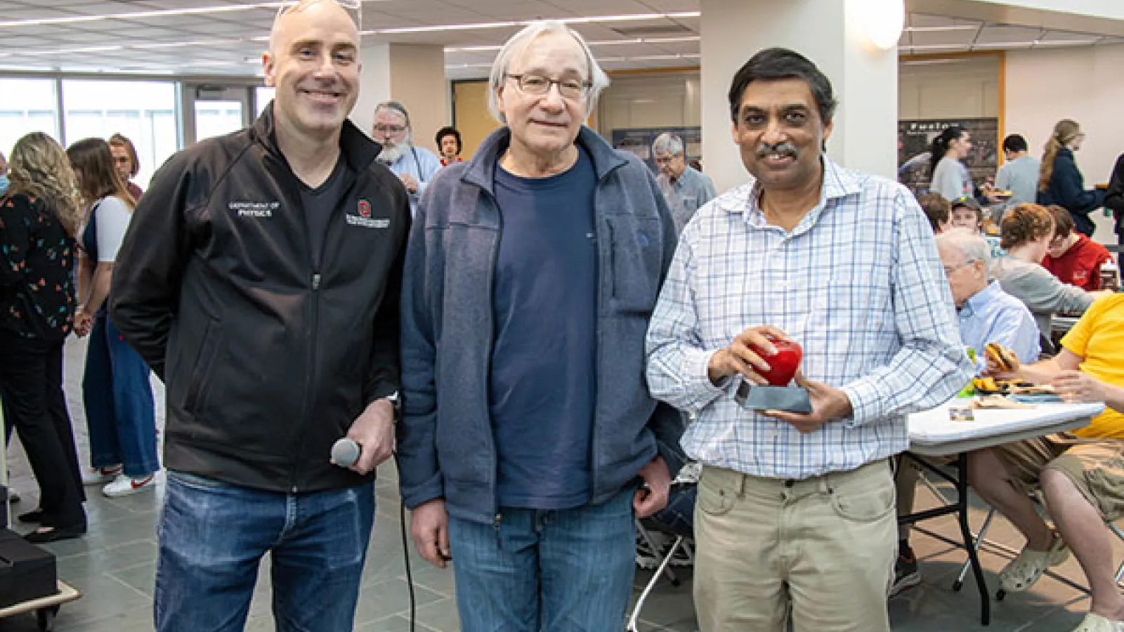From left to right, Chair Michael Poirier, Vice Chair Tom Humanic, and Professor Samir Mathur, at the Spring Picnic