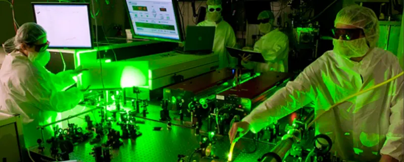 Physicists working in lazer bay