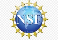 A logo for the National Science Foundation (NSF), featuring the letters "NSF" inside a blue globe with golden arches surrounding the sphere.